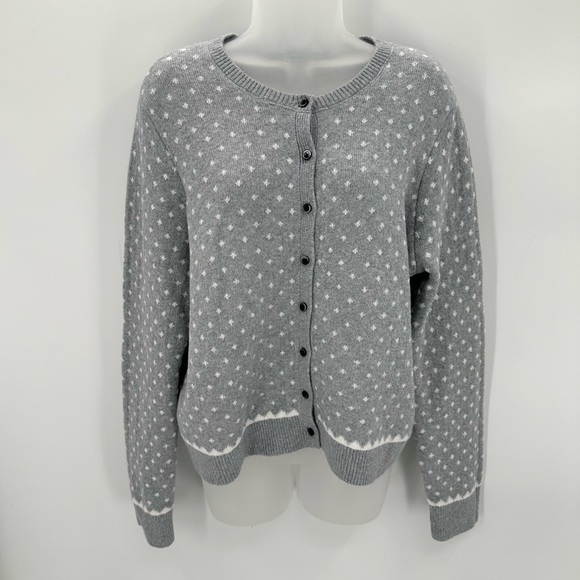 OLD NAVY SoSoft Cardigan Sweater Womens Petite XL Gray Dot Fair Isle Button FLAW - Picture 1 of 10